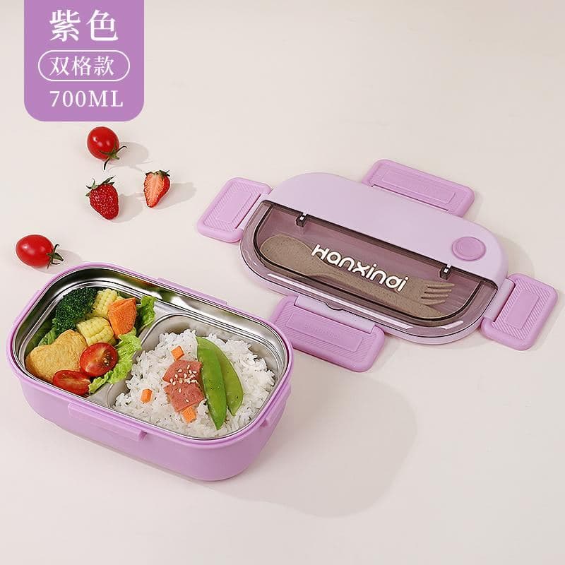 304 Stainless Steel 2-Compartment Lunch Box, 700 ml, with Spoon and Fork 2