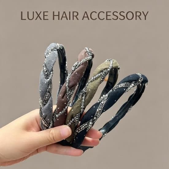 Braided Rhinestone Headband, Grey and Olive