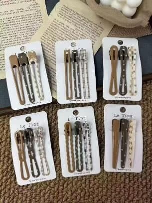 Brown and Gold Beaded Long Bar Snap Hair Clips