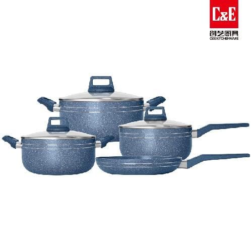 7pc 2.2mm Aluminium Cookware Set with Glass Lids, 18/20/24cm 8