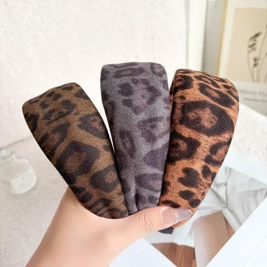 Wide Leopard Print Headband, Dark Brown