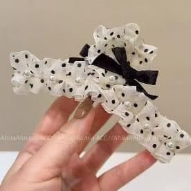 Polka Dot Bow Claw Clip, Black and White