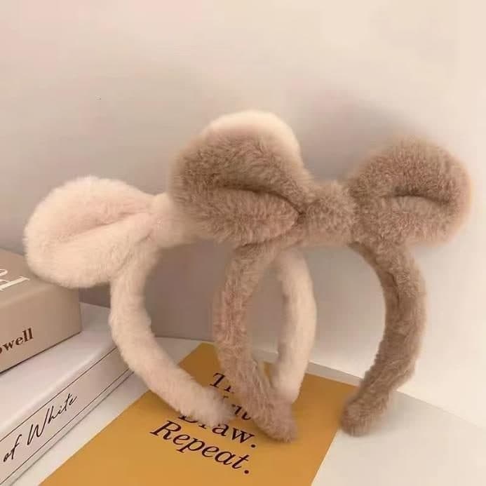 Bow Ear Headband, Pink and Brown