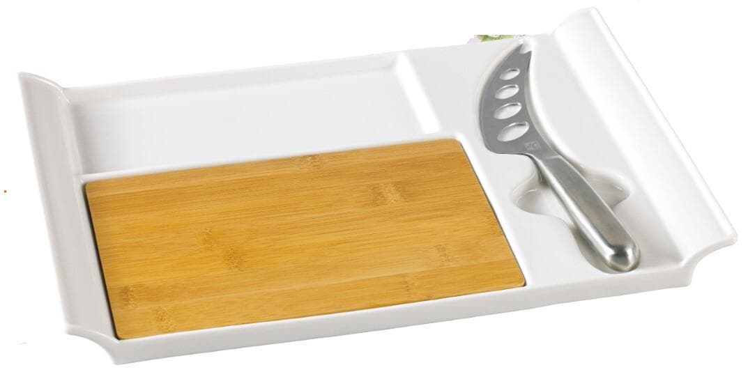 Ceramic Serving Tray with Bamboo Board and Cheese Knife