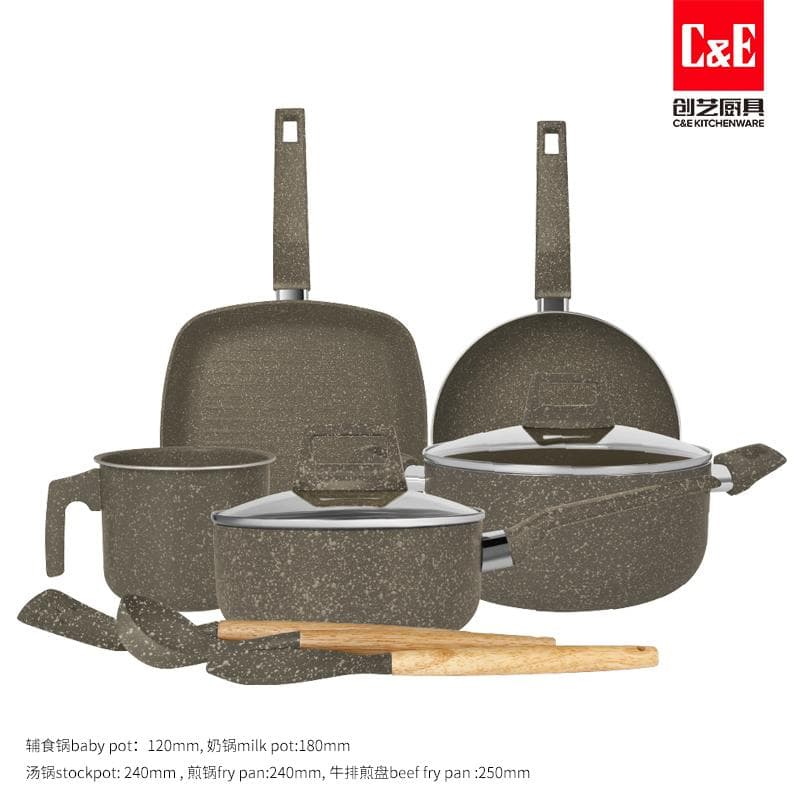 10pc Aluminium Cookware Set, Speckled Granite Finish 5