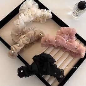 Organza Scrunchie Claw Clip, Cream and Black