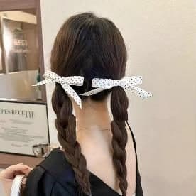 Polka Dot Ribbon Hair Tie, Cream