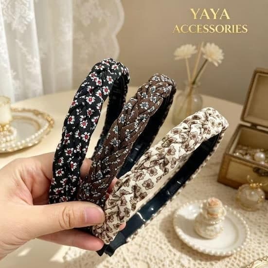 Braided Floral Headband, Black and Leopard