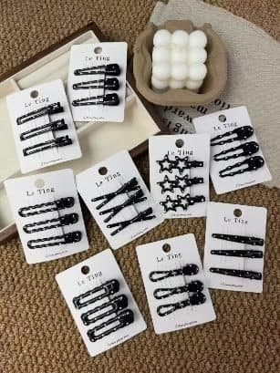 Matte Black Snap Hair Clips, Star and Bar