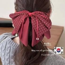Wine Red Satin Bow Claw Clip with Ribbon Tails