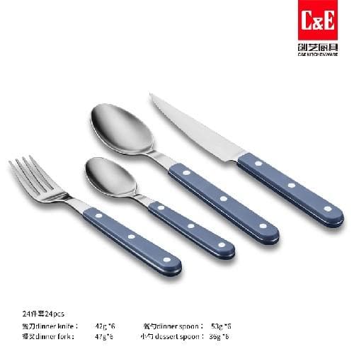 24pc Cutlery Set, 430 Stainless Steel, Three-Rivet Handles 4