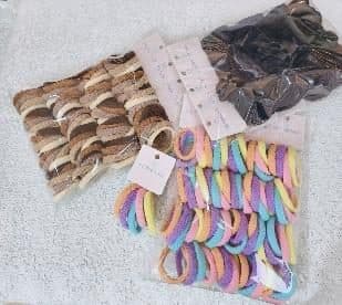 Kids Towelling Hair Ties, Brown and Pastel Rainbow Assortment