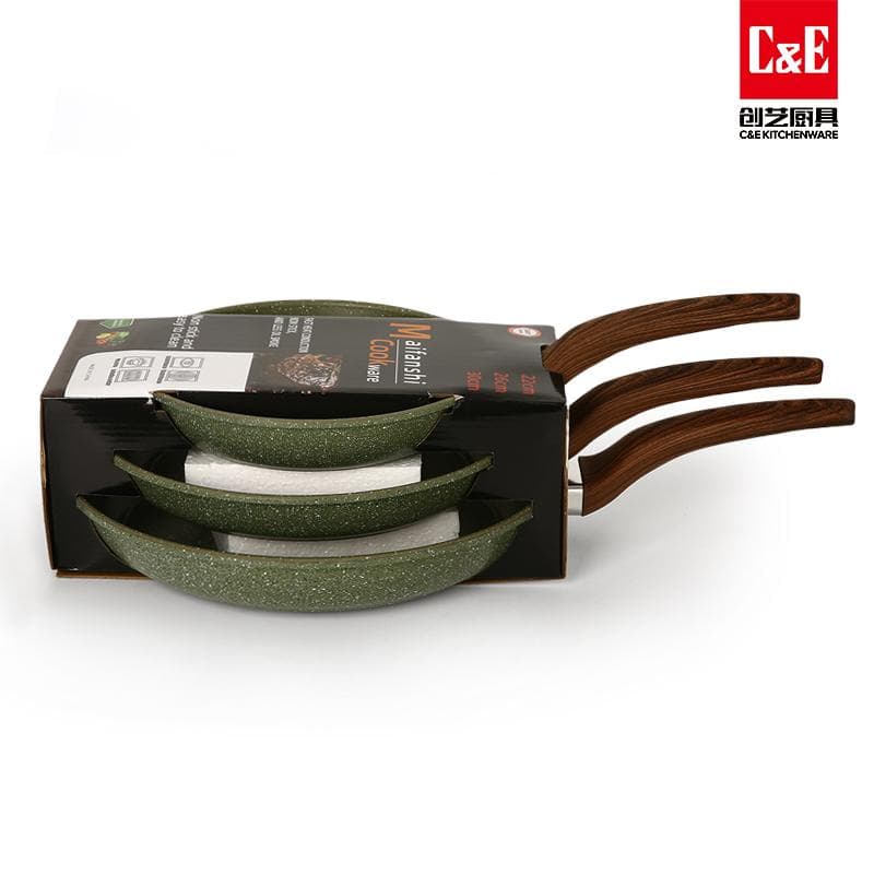 3pc Iron Frying Pan Set, Speckled Finish, 20/24/28cm 3