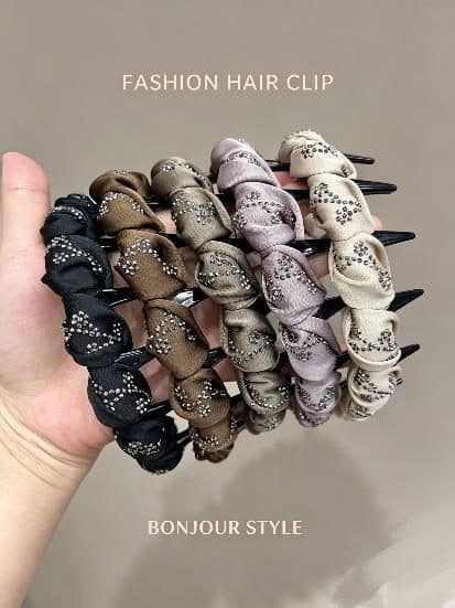 Pleated Print Headband with Teeth, Brown and Lilac