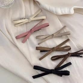 Satin Bow Hair Clips, Neutral Tones