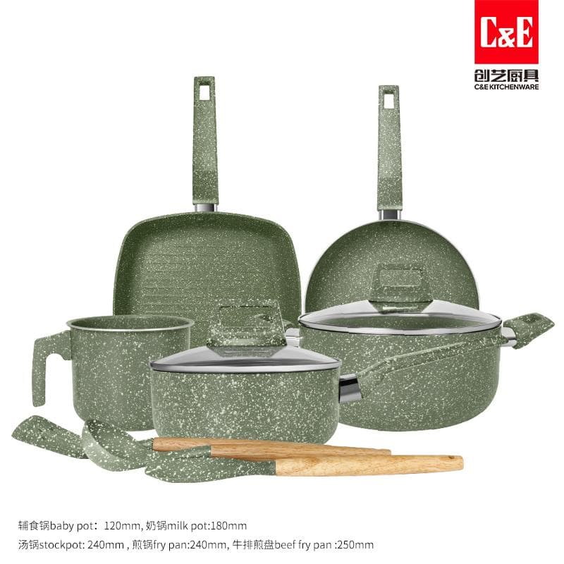 10pc Aluminium Cookware Set, Speckled Granite Finish 4