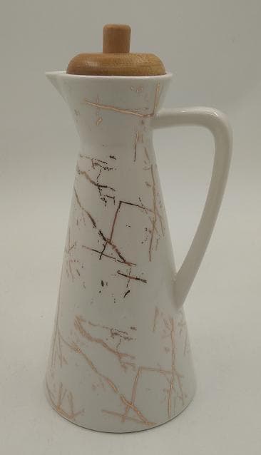 Marble-Effect Ceramic Oil Bottle with Wooden Stopper, Small