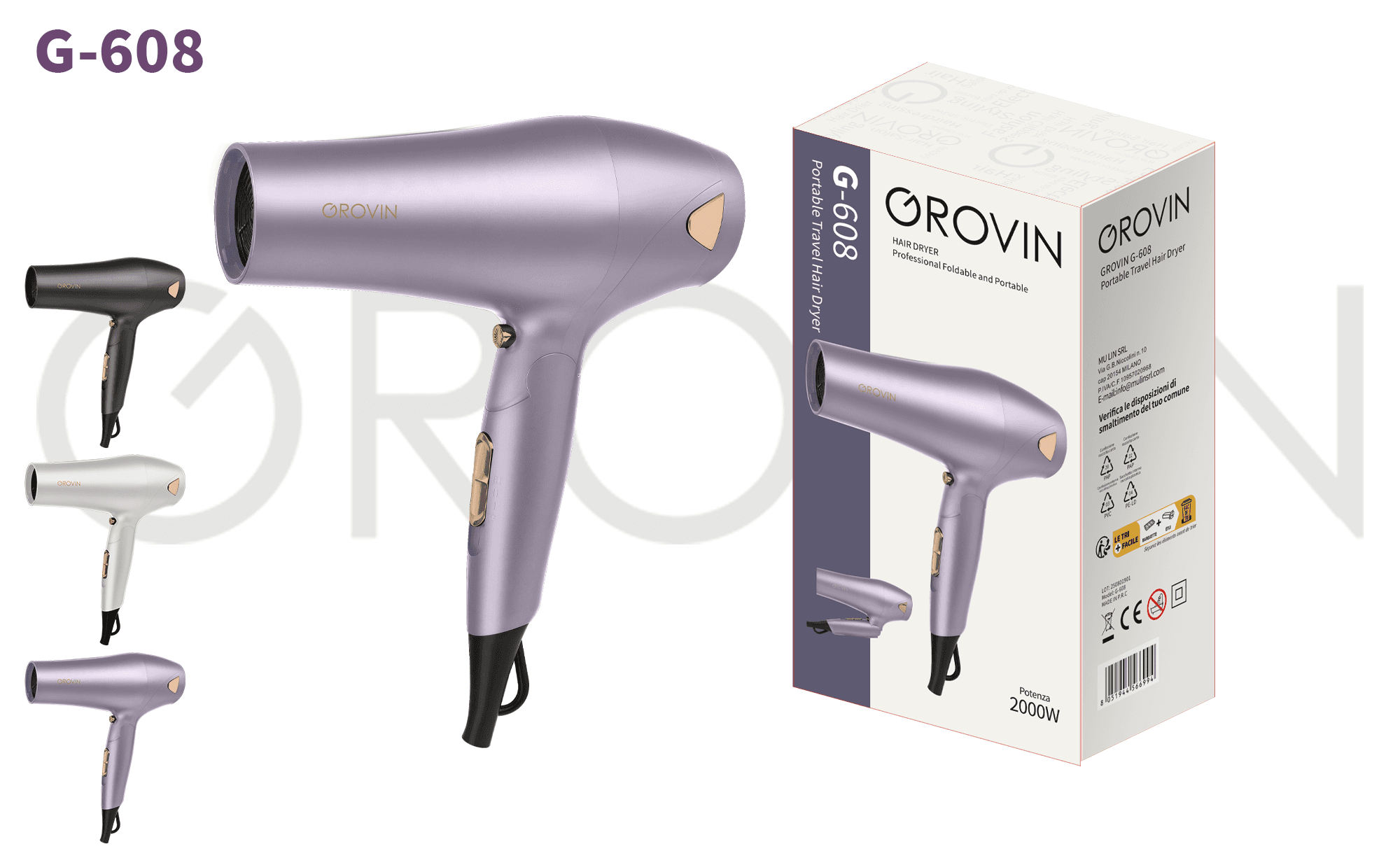 GROVIN G-608 Foldable Travel Hair Dryer