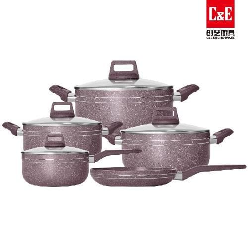9pc 2.2mm Aluminium Cookware Set with Glass Lids, 20/24/26/28cm 2