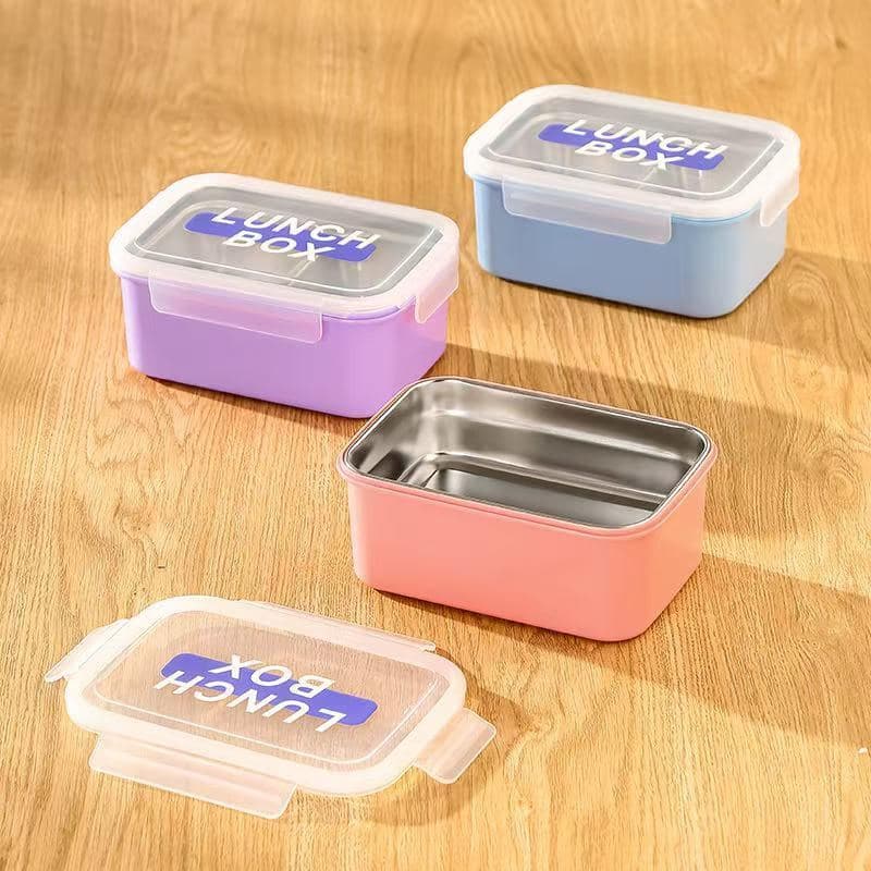 304 Stainless Steel 1-Compartment Lunch Box, 800 ml, 18 x 12.5 x 8 cm, with Spoon and Fork 2