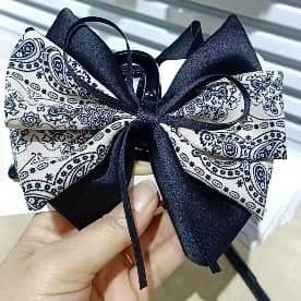 Paisley Print Bow Claw Clip, Navy and White, 13 cm