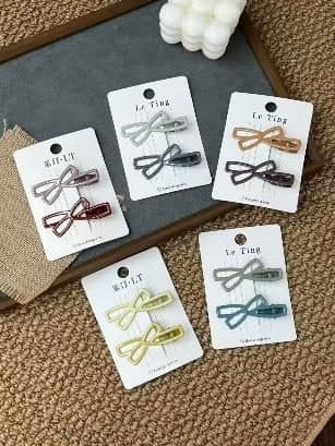 Pastel Bow and Loop Outline Snap Hair Clips
