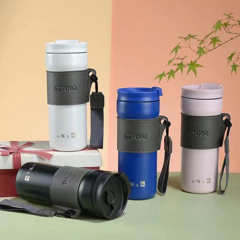 Diwangxin 5176 Coffee Tumbler with PU Sleeve and Wrist Strap, 550ml