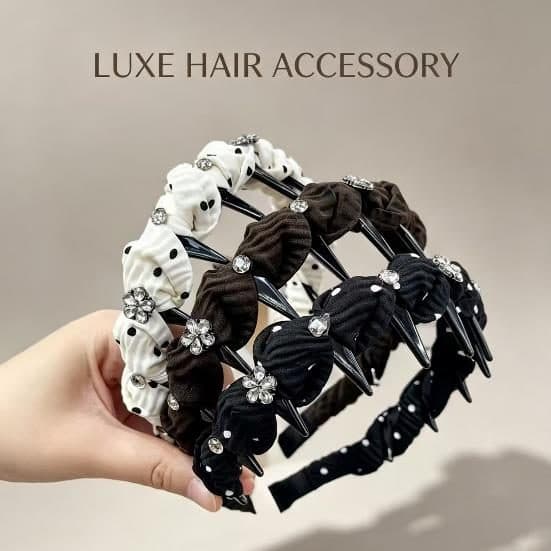 Ruffled Pearl Headband with Teeth, Cream and Brown