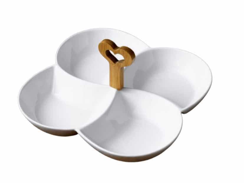 4-Section Ceramic Serving Dish with Bamboo Handle