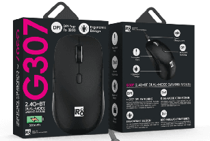R8 G307 6D Wireless 2.4G & BT Rechargeable Gaming Mouse, 800-1200-1600-3200 DPI, 6 Buttons 3