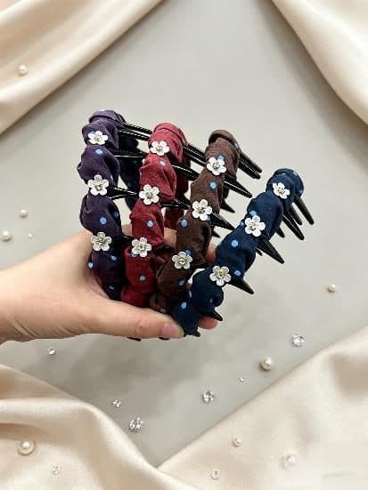 Floral Bead Headband with Teeth, Navy and Wine