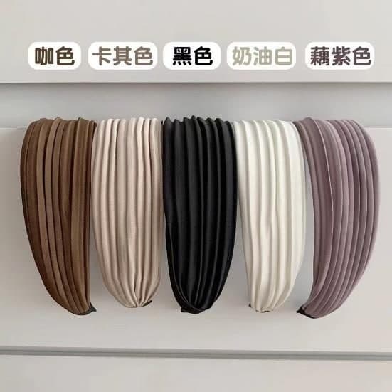 Pleated Wide Headband, Five Solid Colours