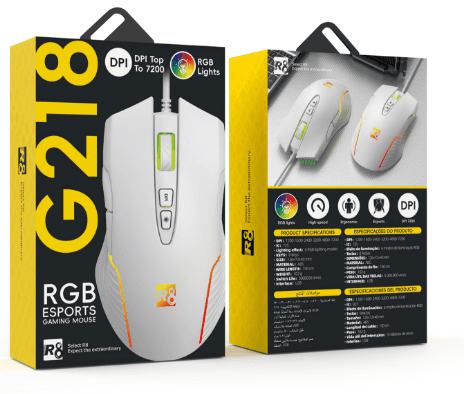 R8 G218 7D Wired Gaming Mouse RGB Lighting, 800-1200-1600-2400-4800-7200 DPI 2
