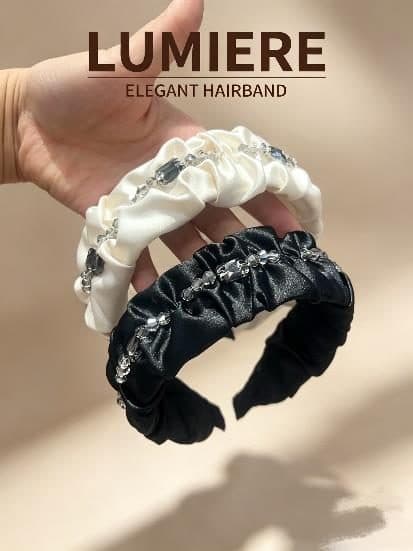 Scrunchie Headband with Crystals, Cream and Black
