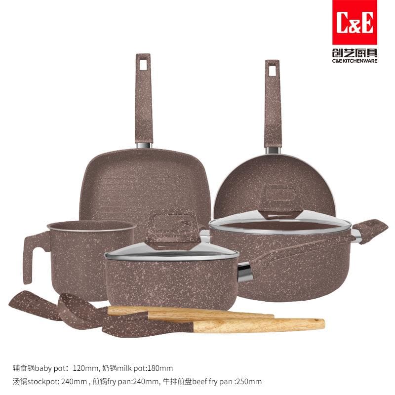 10pc Aluminium Cookware Set, Speckled Granite Finish 8