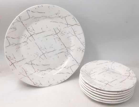 7-Piece Marble-Effect Round Ceramic Plate Set