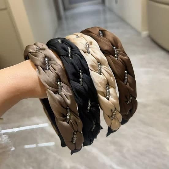 Braided Crystal Headband, Taupe and Brown