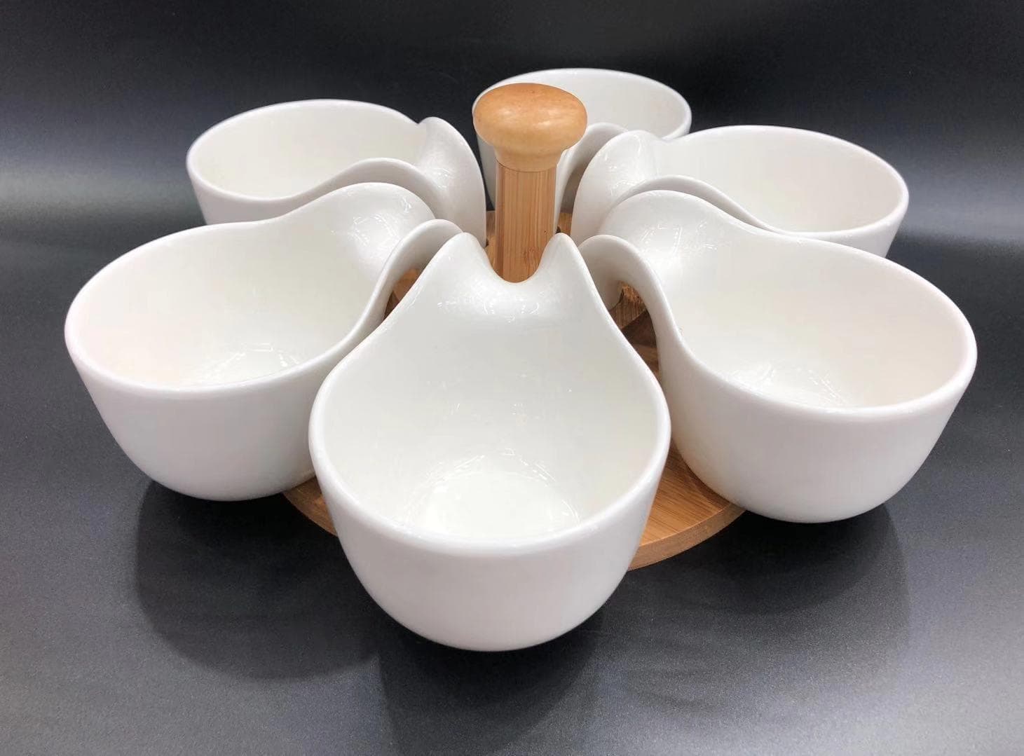 6-Piece Petal Ceramic Serving Bowl Set on Round Base