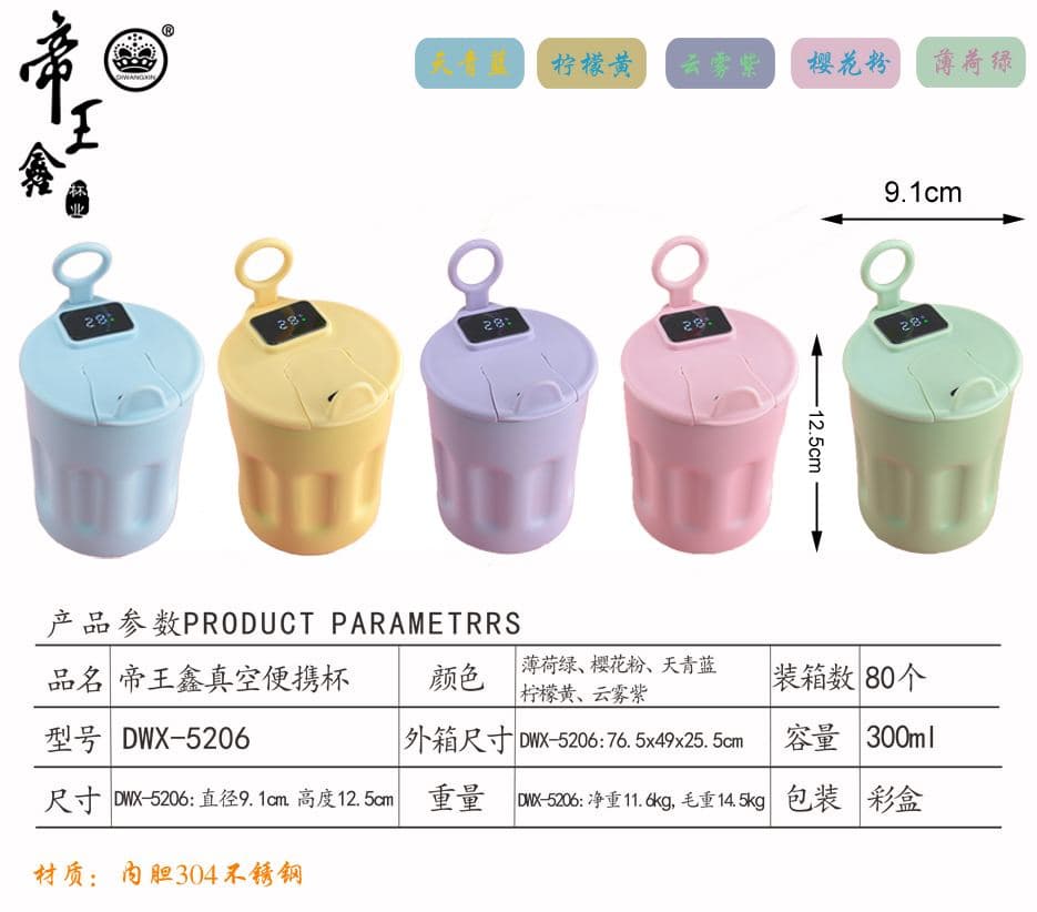 Diwangxin 5206 Ring-Lid Mini Flask with Temperature Display, 300ml 2