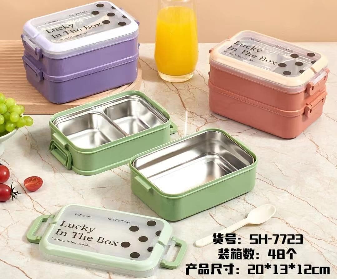 Two-Tier Stainless Steel Bento Box, 80 pcs/carton