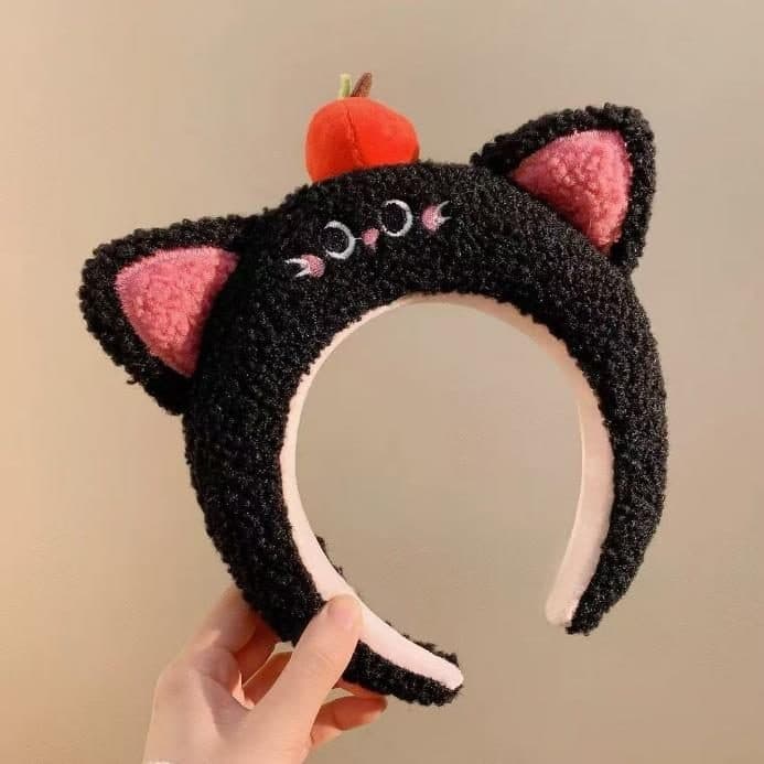 Black Cat Ear Headband with Persimmon