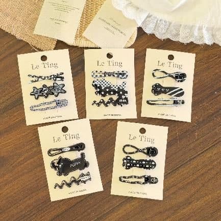 Black and White Print Snap Hair Clips, Assorted