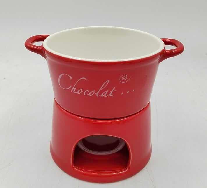 Red Ceramic Chocolate Fondue Pot with Tealight Stand
