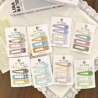 Pastel Check and Print Snap Hair Clips
