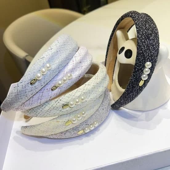Padded Pearl Headband, Pastel Blue and Grey