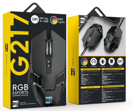 R8 G217 7D Wired Gaming Mouse RGB Lighting, 800-1200-1600-2400-4800-7200 DPI 2