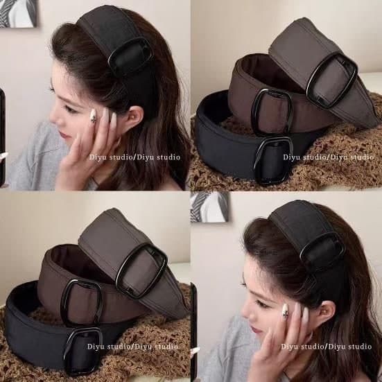 Wide Headband with Buckle, Brown and Black