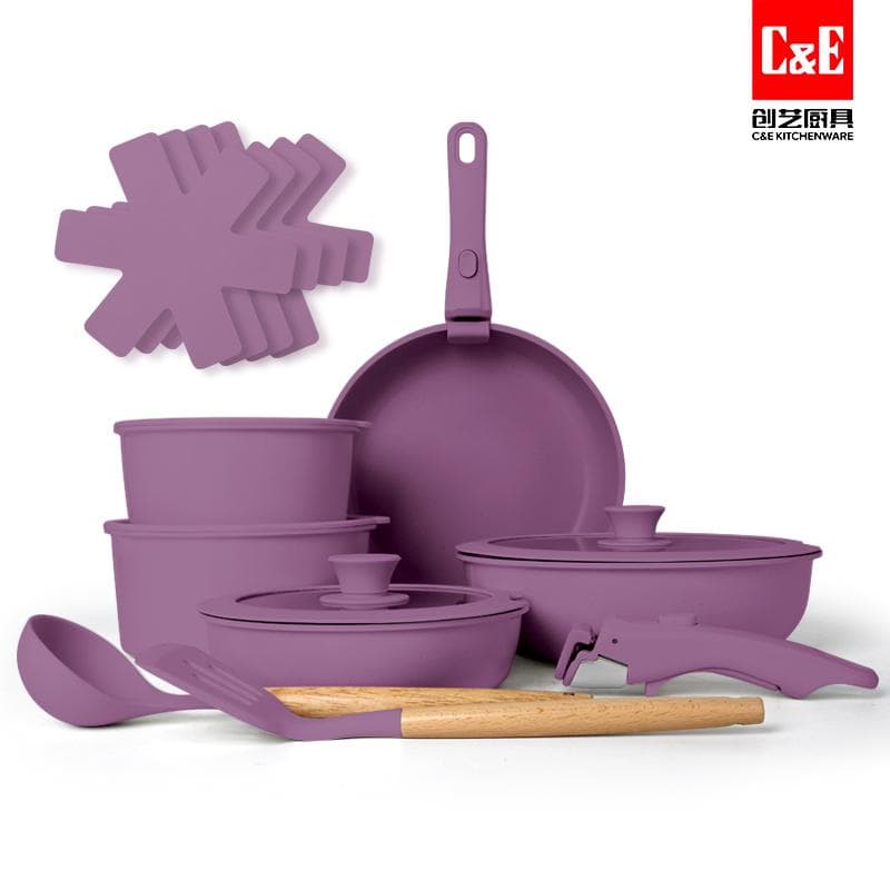 17pc Aluminium Cookware Set with Detachable Handles 8