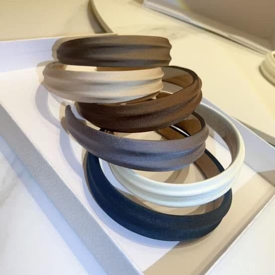 Padded Ribbed Headband, Brown and Cream
