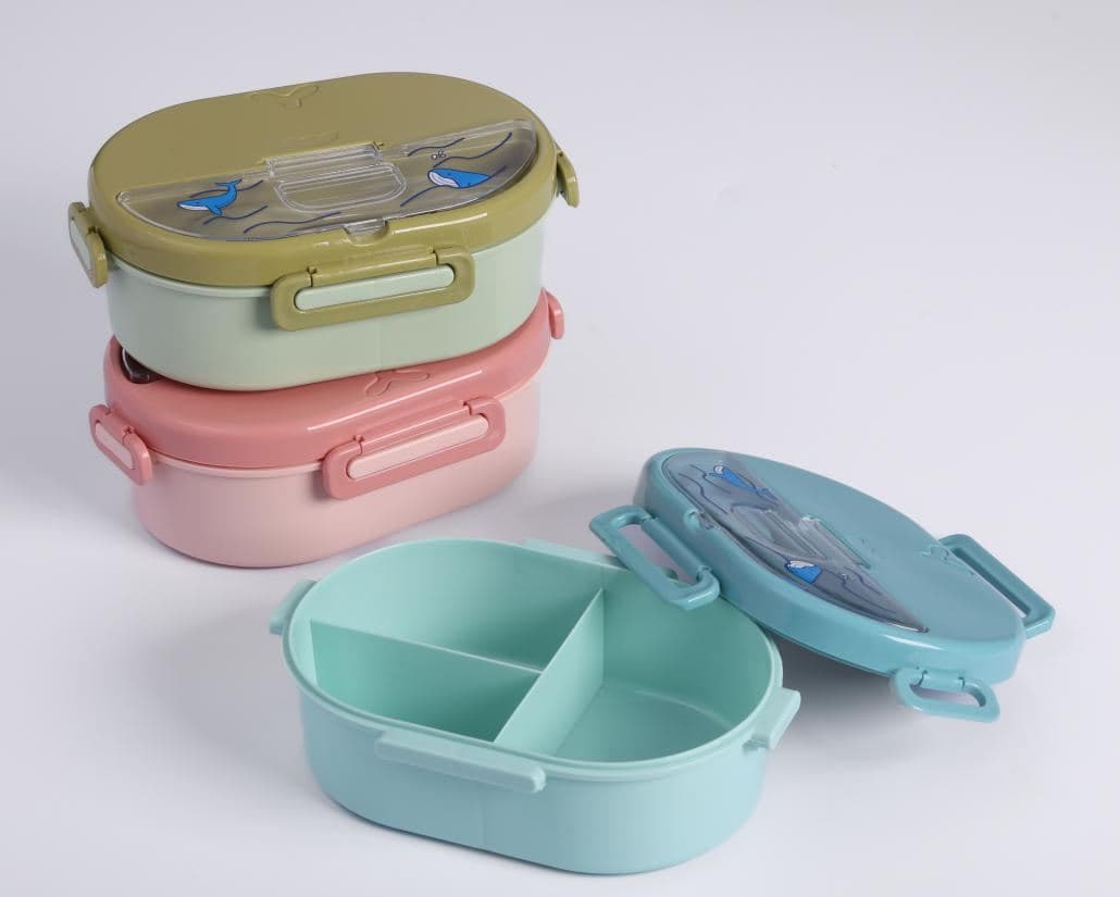 PP Plastic 2-Compartment Lunch Box, 900 ml, 20.5 x 15 x 7.5 cm